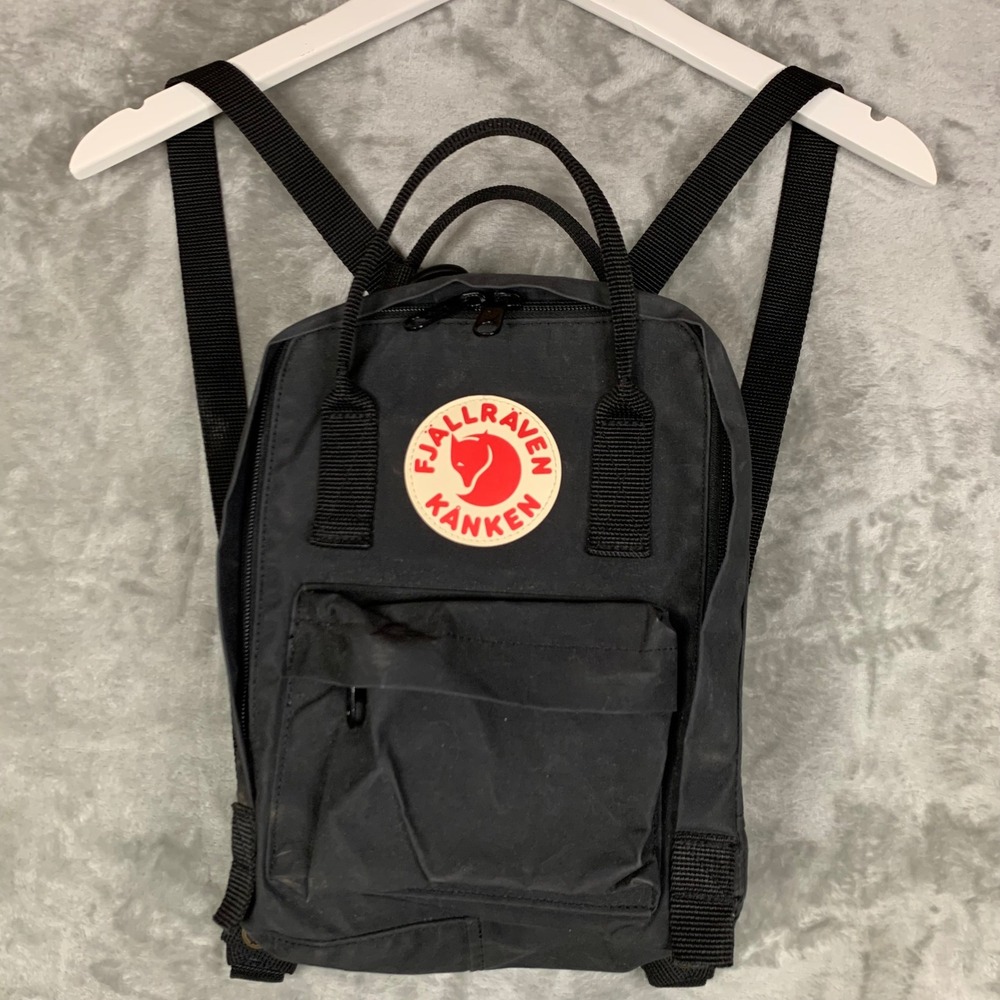 Fjallraven Kanken Mini Backpack Black Vinylon F Small Travel Bag 8"x11"x4"